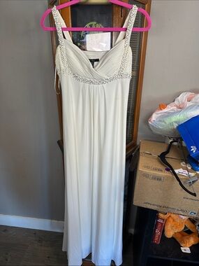 JS Boutique Ivory Beaded Maxi Dress